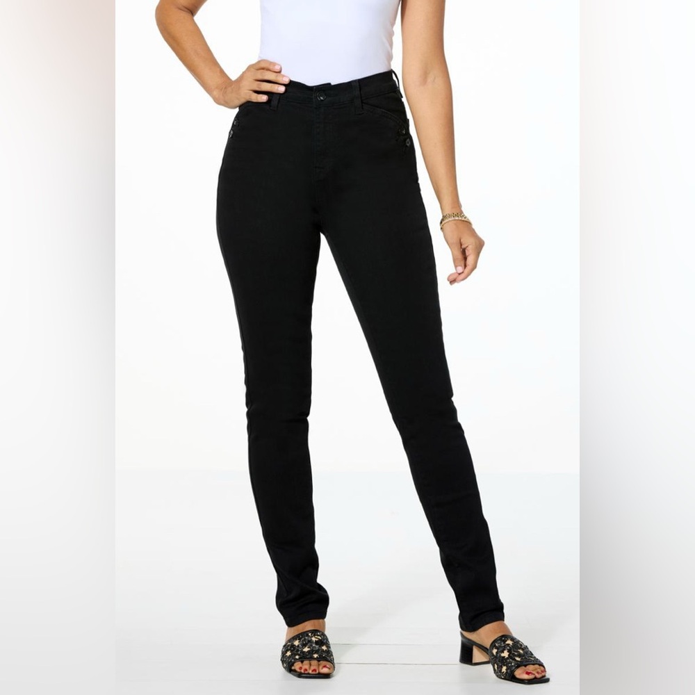 NWT DG2 by Diane Gilman Black SuperStretch Knit Denim Skinny Jeans, Black, 12